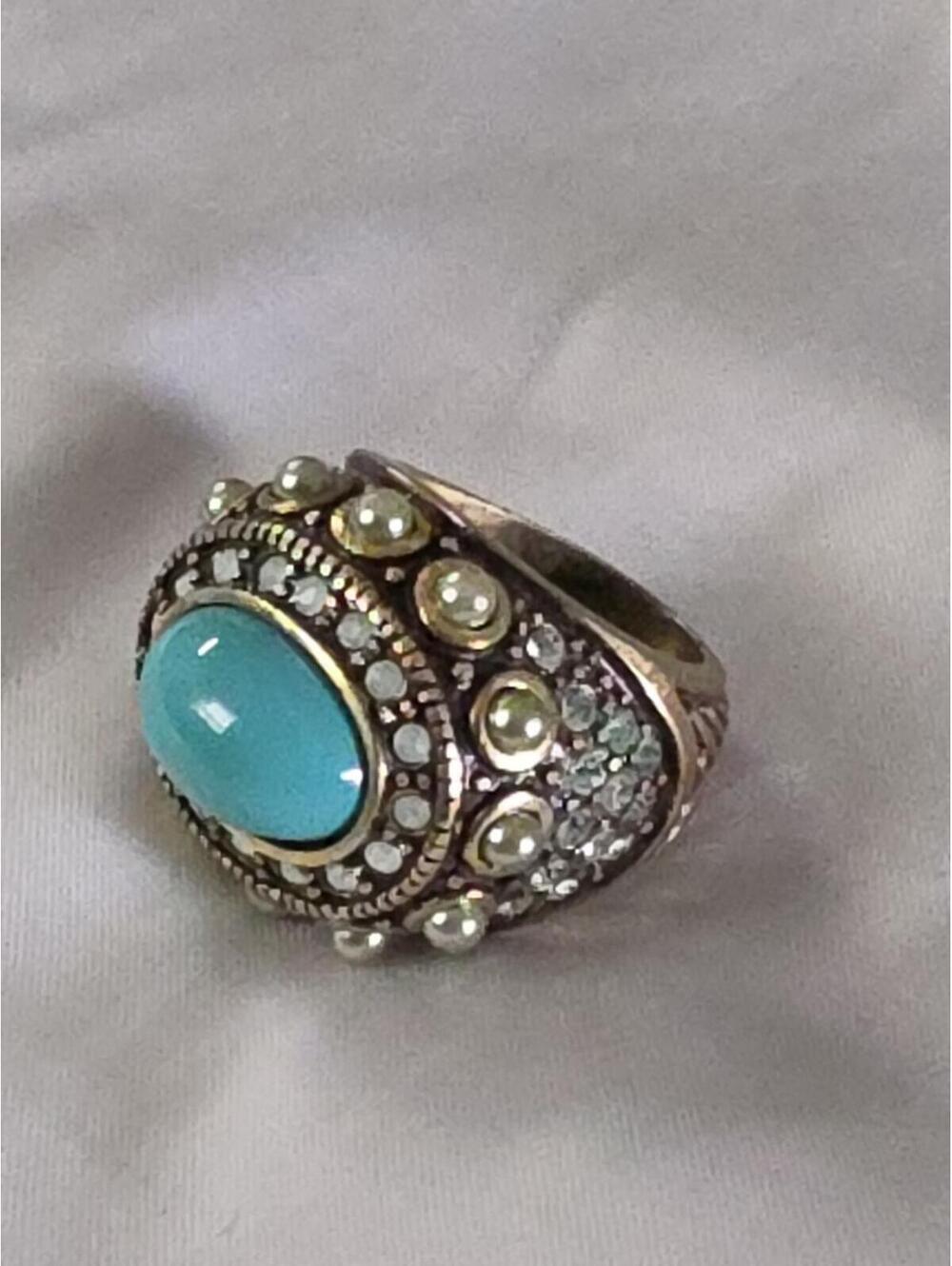 Heidi Daus Turquoise & Swarovski Crystal Ring Sz 6 - Picture 2 of 6
